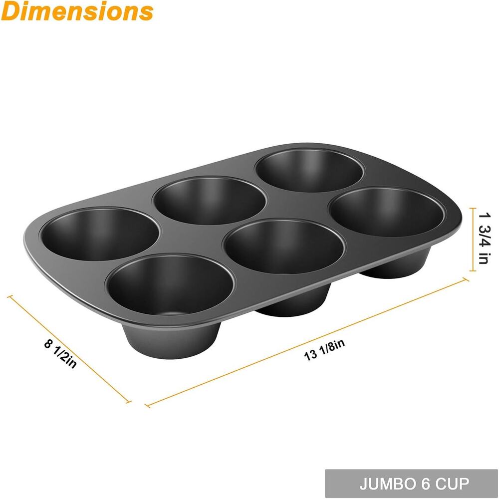 3 Pack Nonstick Muffin Pan, Carbon Steel Cupcake Pan, 6 Cup Jumbo - Picture 3 of 4